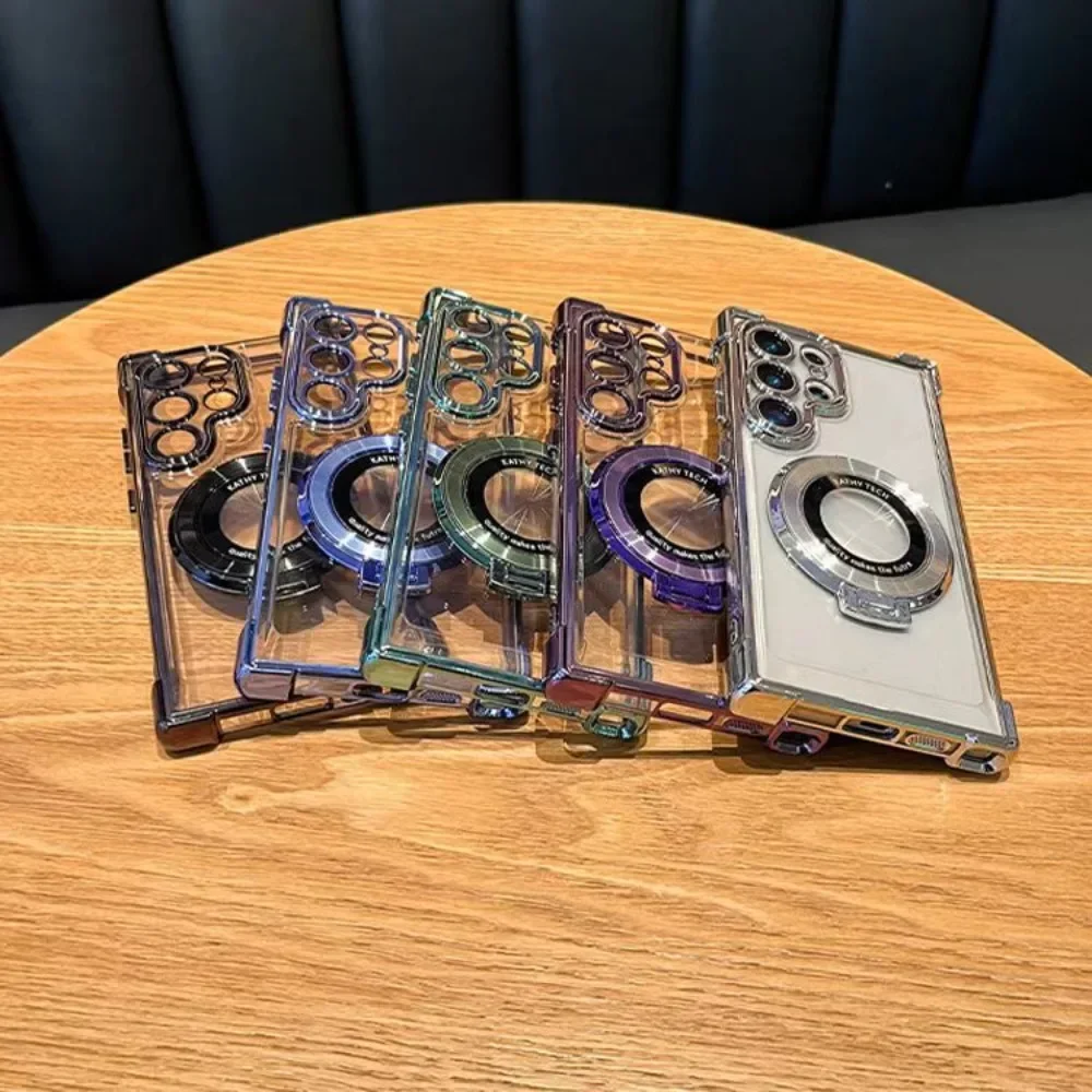 Enhanced Electroplated Clear Magnetic Stand Protective Phone Case