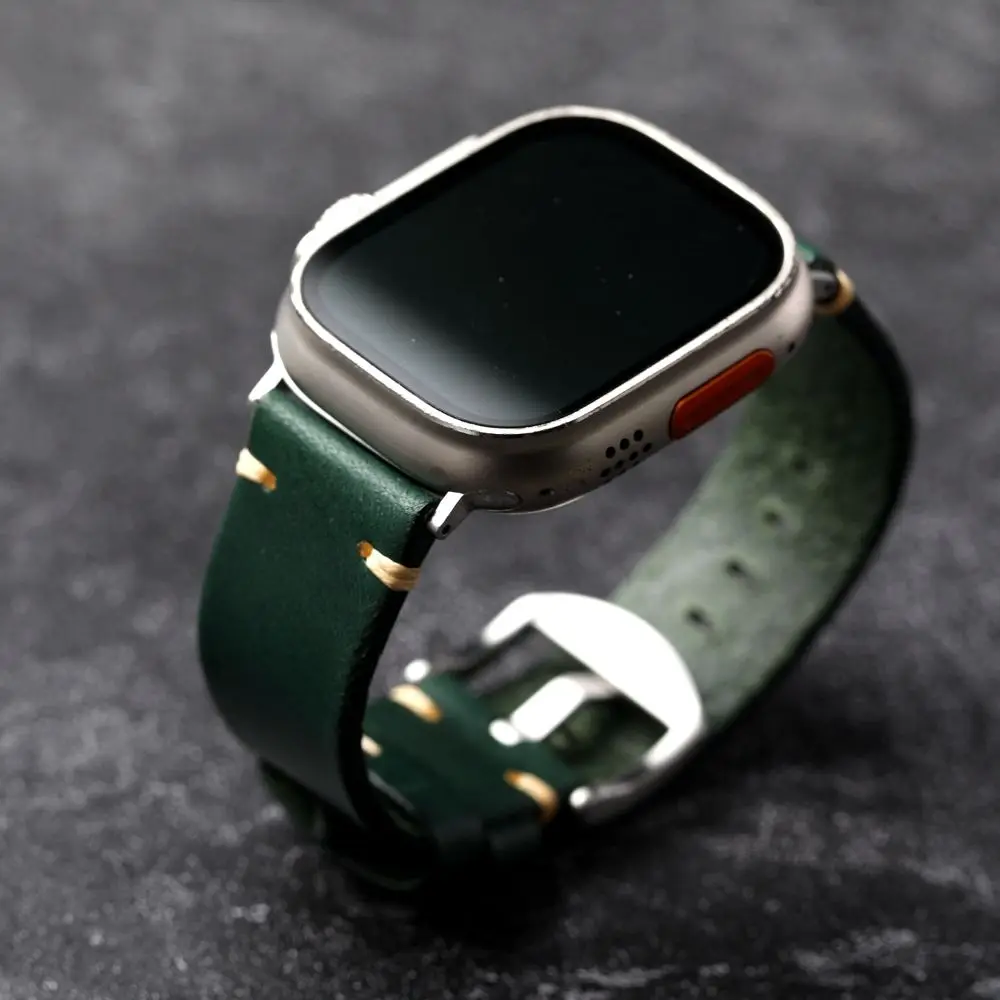 

Hand sewn first layer cowhide leather apple watch band IWatch s8 s9 ultra2 45MM 49MM wear-resistant green fashion watch band