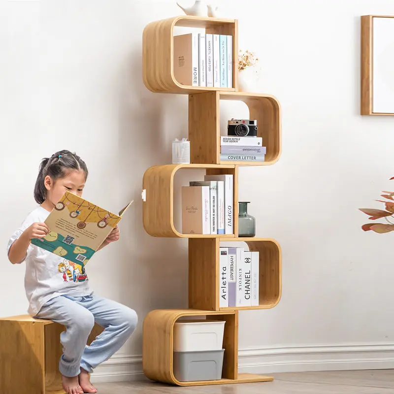 Bamboo Bookshelf Large Capacity Vertical Multilayer Bookcase Simple  Creativity Wooden Storage Cabinet Shelf Book Shelf - AliExpress