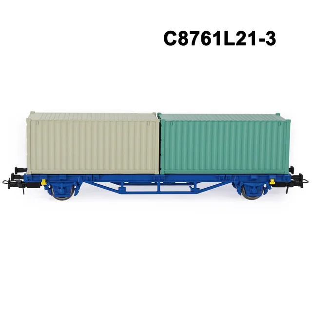 C8761 1 Set HO Scale 1:87 Flat Car with 40' 20' Container Model Railway Wagons Freight Car
