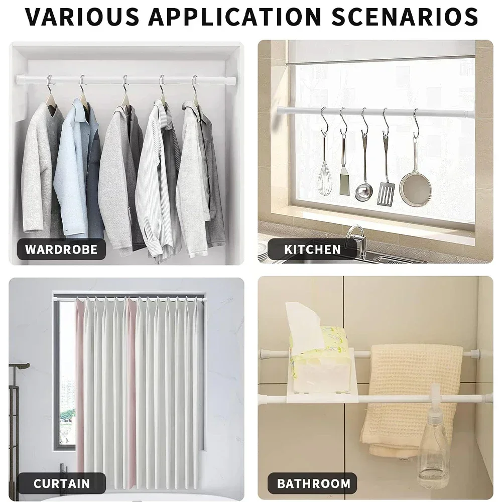 Spring Tension Curtain Rods Durable Adjustable Length Hanging Extendable Telescopic Poles for Bathroom Kitchen Cupboard No Drill curtain rods