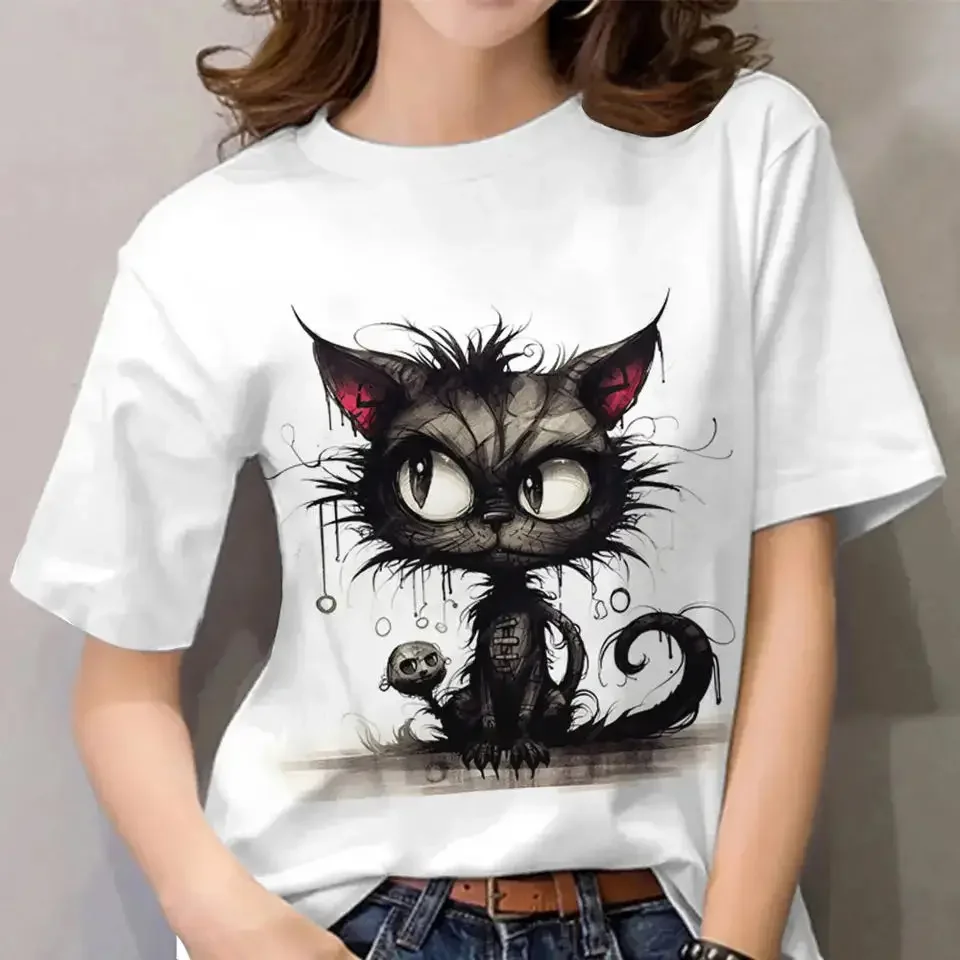 ADITIRCP Top Donna a Manica Lunga a Girocollo Maglietta con Stampa 3D di Gatti Felpa Pullover con Motivo Gatto Bianco Carino
