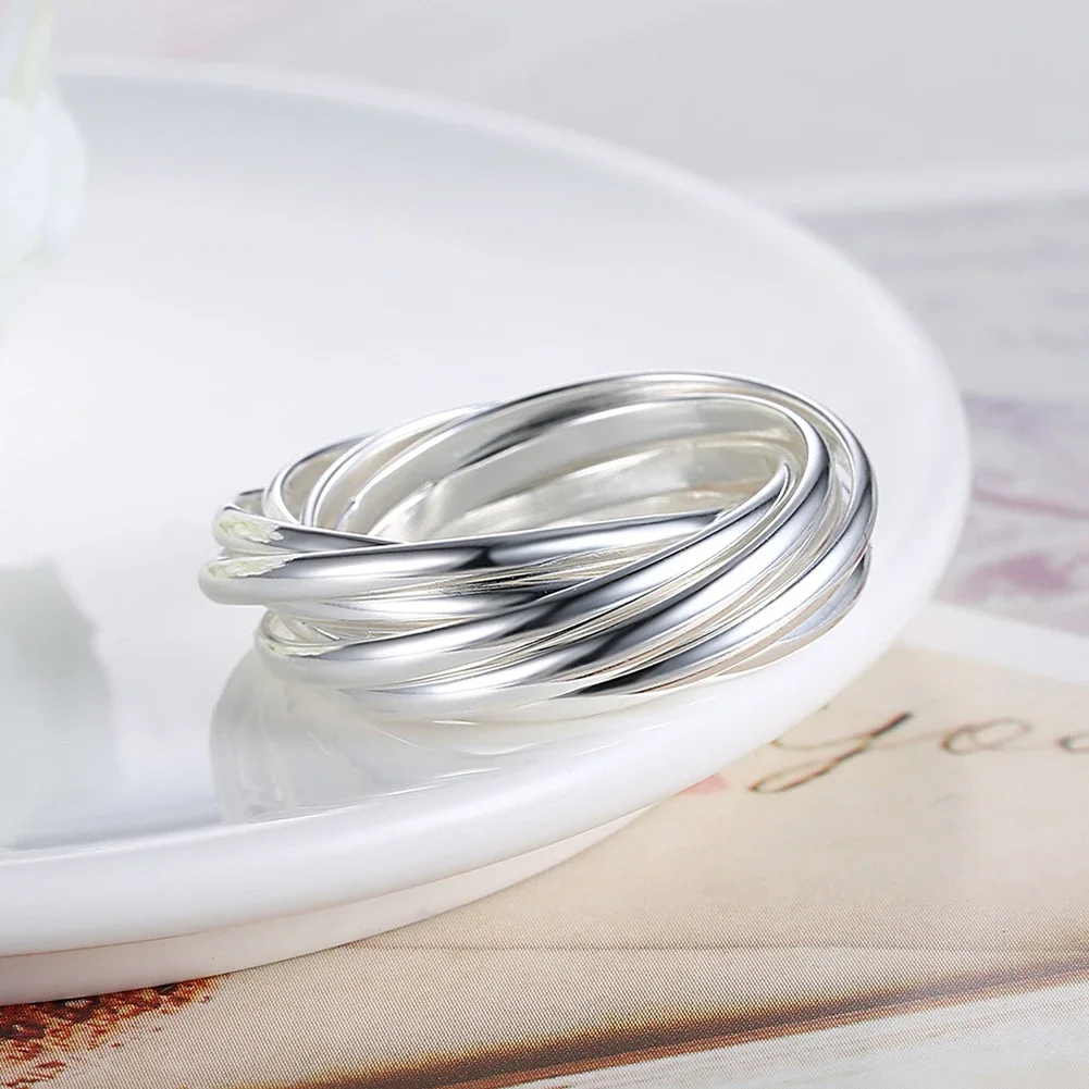 Silver Ring Hoy 925 Sterling Fine Five Circles For Women Fashion Folk Custom Wedding Party Christmas Gift Classic