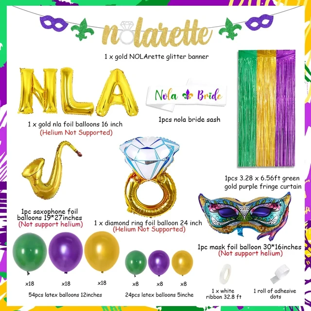 Sursurprise Mardi Gras Balloons Garland Kit Bachelorette Party