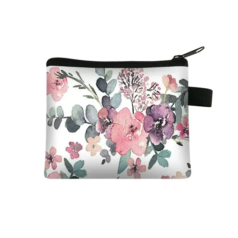 Coin Purse Floral Print Card Holder Women Zipper Small Wallet Clutch Money Bag Business Credit Card Pouch