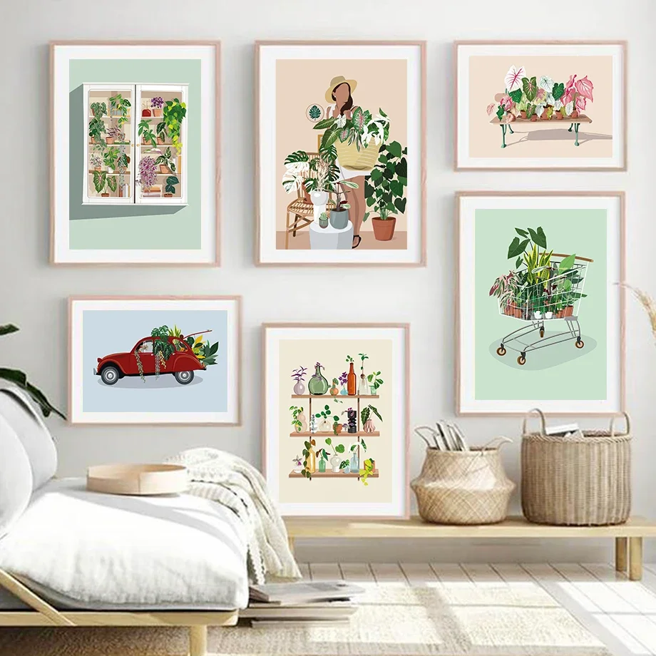 

Plant Lady Dealer Greenhouse Truck Botany Wall Art Canvas Painting Nordic Posters And Prints Wall Pictures For Living Room Decor