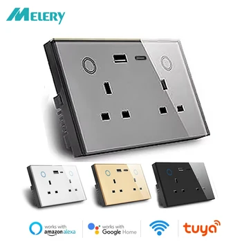 Melery สมาร์ท Tuya WiFi Dual UK ซ็อกเก็ต USB Type-C PD 20W Touch Control,การควบคุมเสียงการตรวจสอบไฟฟ้า,Alexa Google Home 1