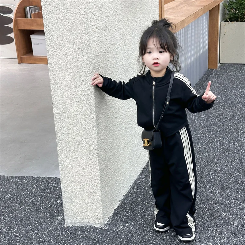 55722-480cca.jpg Girls Clothing Striped Tracksuit Set Casual Zip-Up 2PCS Outfit