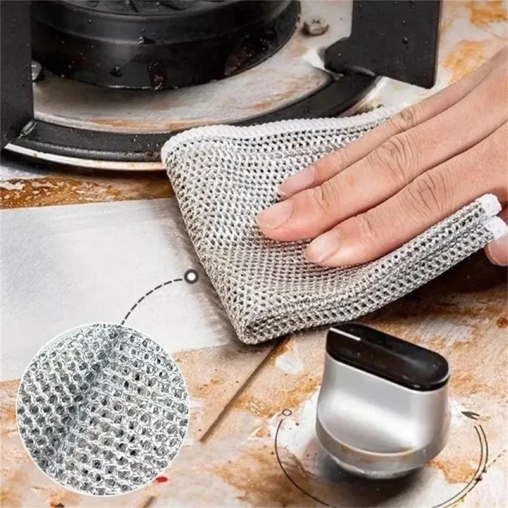 LeMeenQ Thickened Magic Cleaning Cloth Non-Scratch Double-layer Iron Microfiber Mesh Dishrag Washing Pot Rags Kitchen Dishcloths 4