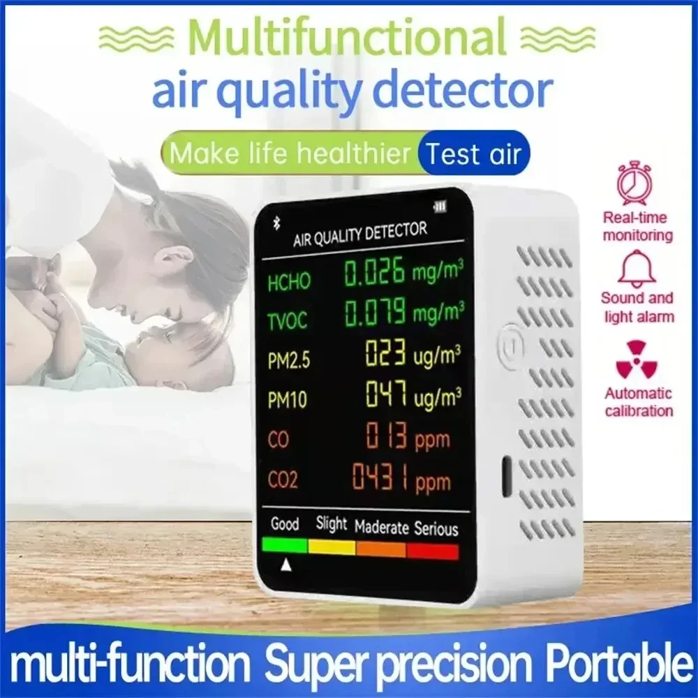 Air Quality Monitor 6 In 1 Air Quality Monitor Multifunctional Automatic Display Indoor Office Wall Hanging Screen Display Air Detector Household