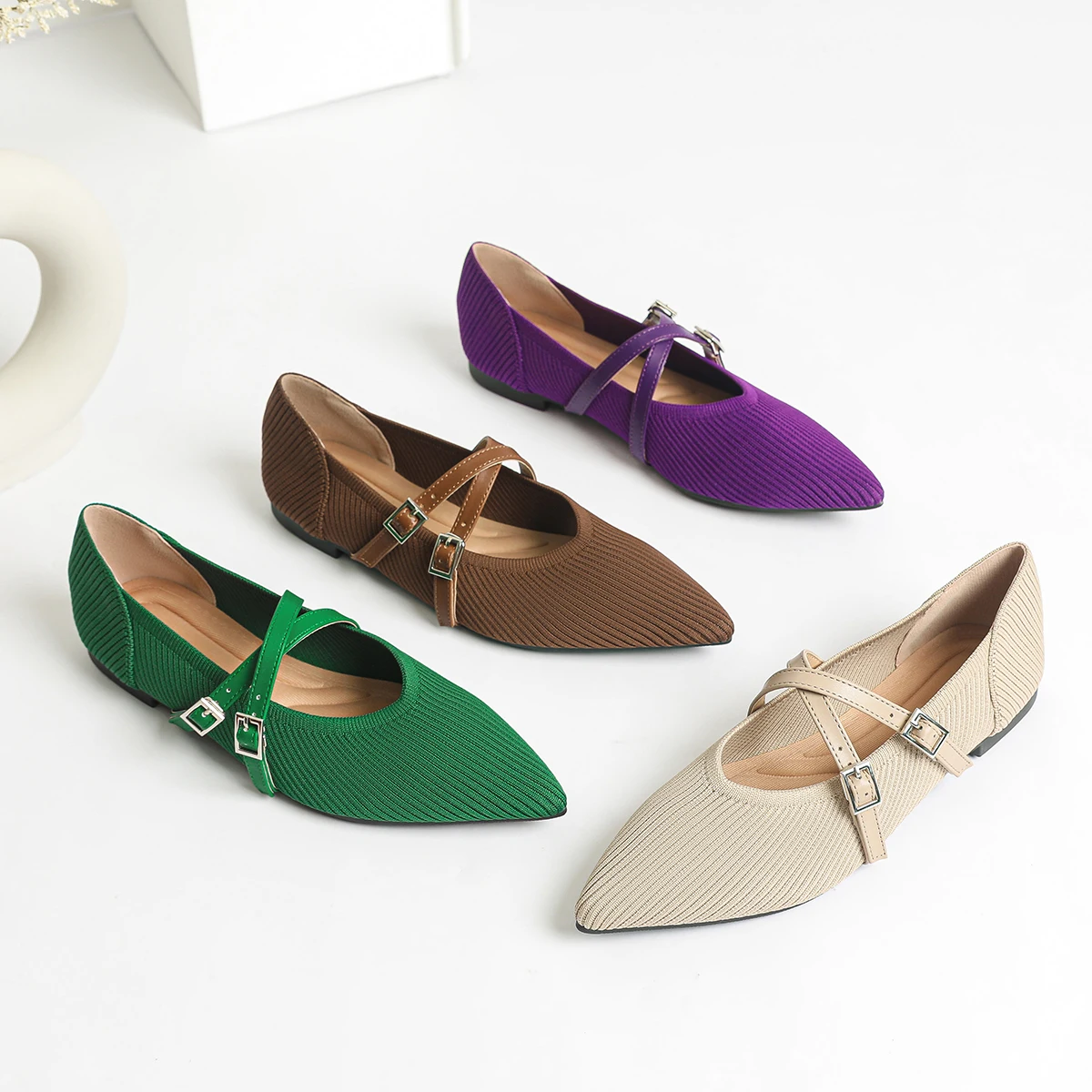 Women's flat shoes with fashionable pointed straps, cross soft knitting, breathable and comfortable 2024 new style 6