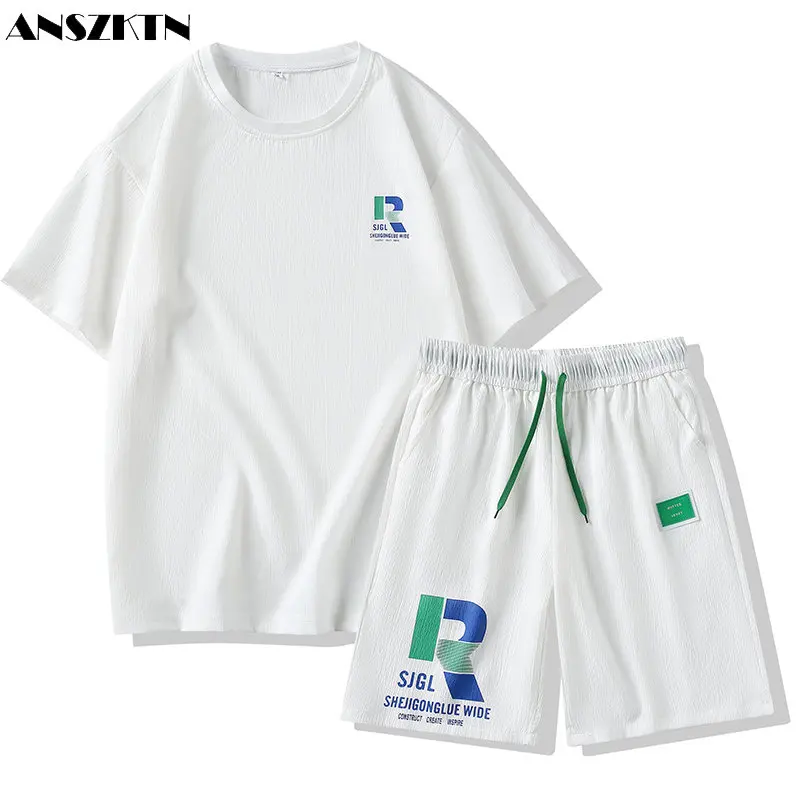 

ANZKTN Summer short-sleeved men's shorts casual youth sports set personality fashion loose T-shirt