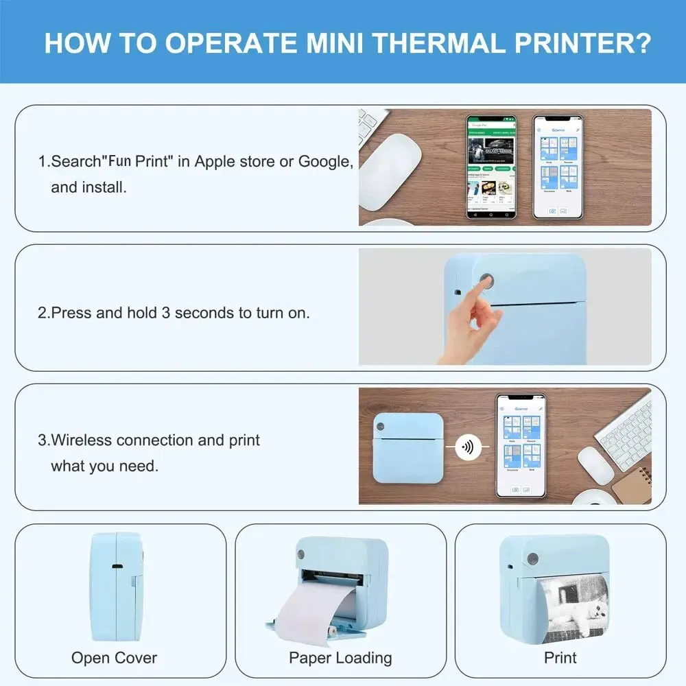 Label Printer Fun Print Portable Thermal Self-adhesive Stickers Photo Printer HD Mini Bluetooth 57*25mm Supplies 2D Label Maker For Phone label printer