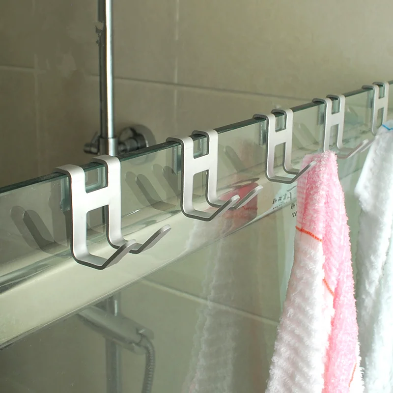 Space Aluminum Metal Door Hook H shape Free Hole Shower Towel Holder Hanger Rack Bathroom kitchen Organize Home Storage Hardware towel rack towel hooks towel holder door hooks bathroom hooks bathroom hardware set