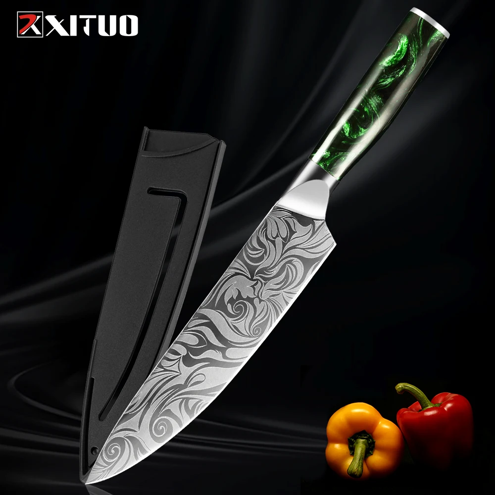 

XITUO 8 Inch Chef Knife, Ultra Sharp Kitchen Knife High Carbon Stainless Steel Sharp Cooking Knife Green resin Ergonomic Handle