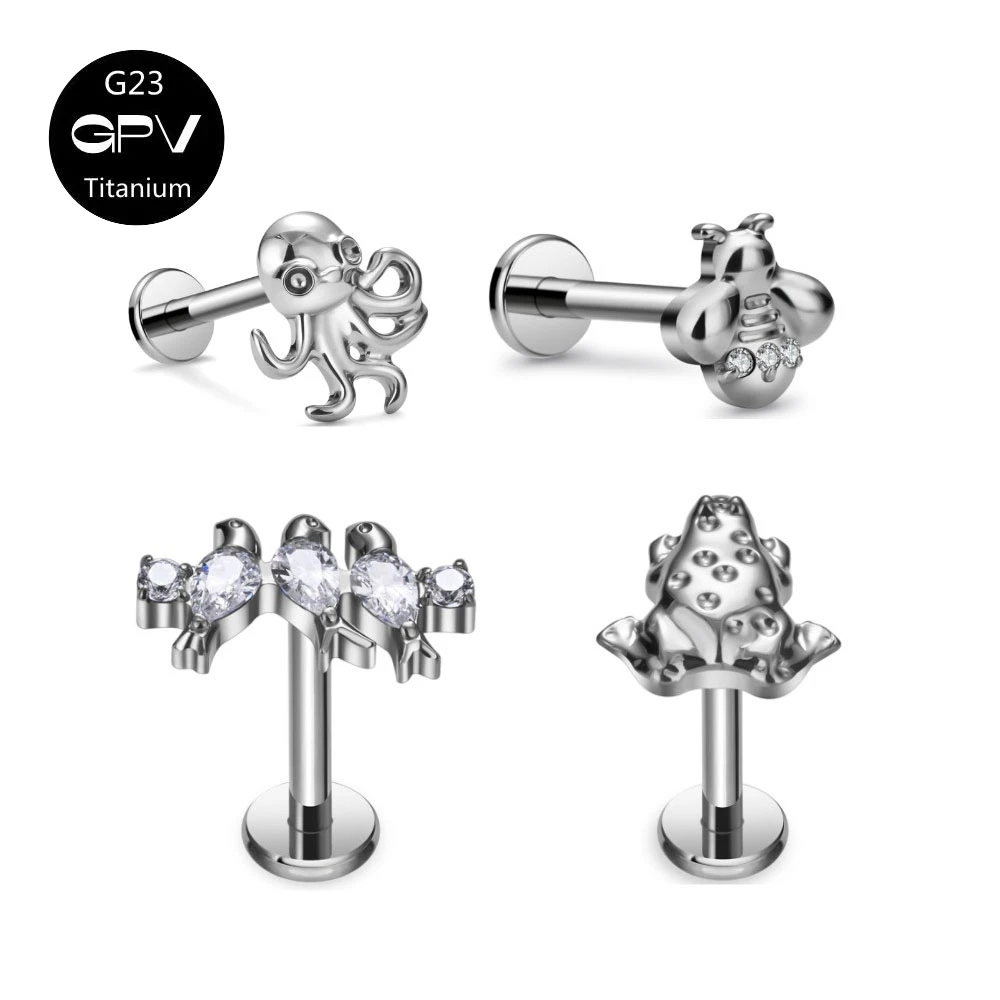 G23 Titanium Ear Cartilage Nail Frog Octopus Bee Bird Classic Internal Thread Perforated Jewelry Ear Nail Lip Nail