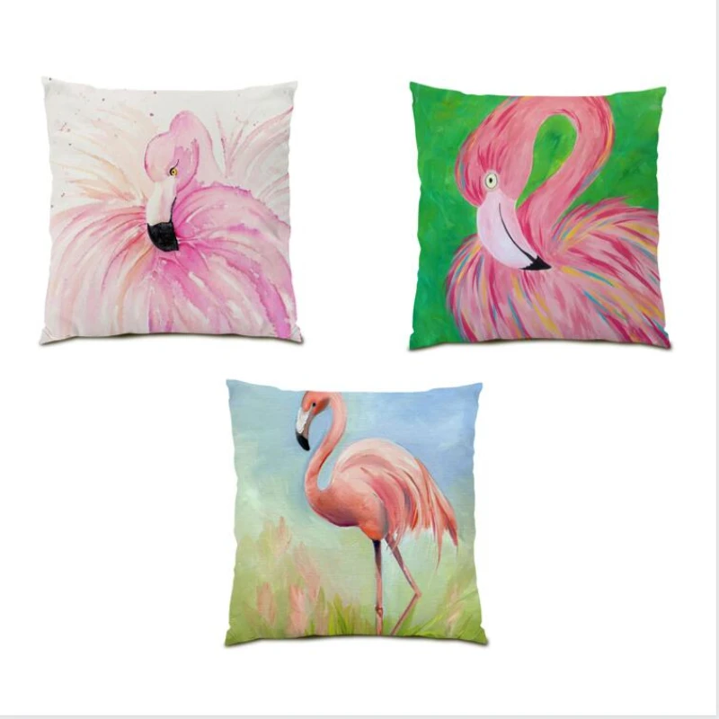 

Throw Pillow Covers Square Cushion Cover 45x45 Decoration Home Print Living Room Decoration Flamingo Sofa Polyester Linen E0054