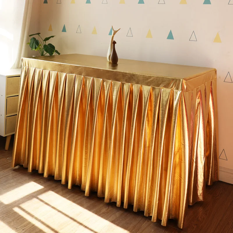 Decorative Supplies Tablecloth Golden Tablecloth Festival Exhibition Event Table Skirt Elastic Bronzing Table Skirting Cover