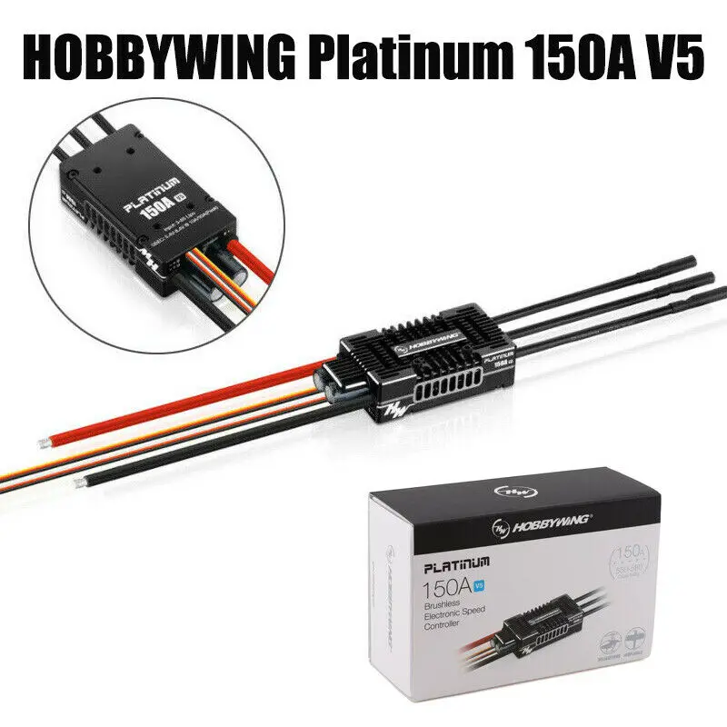 

Hobbywing Platinum HV 150A V5 3-8S Switchable 5-8V/10A BEC Brushless ESC For Drone Airplane Helicopter (550-580) helicopter