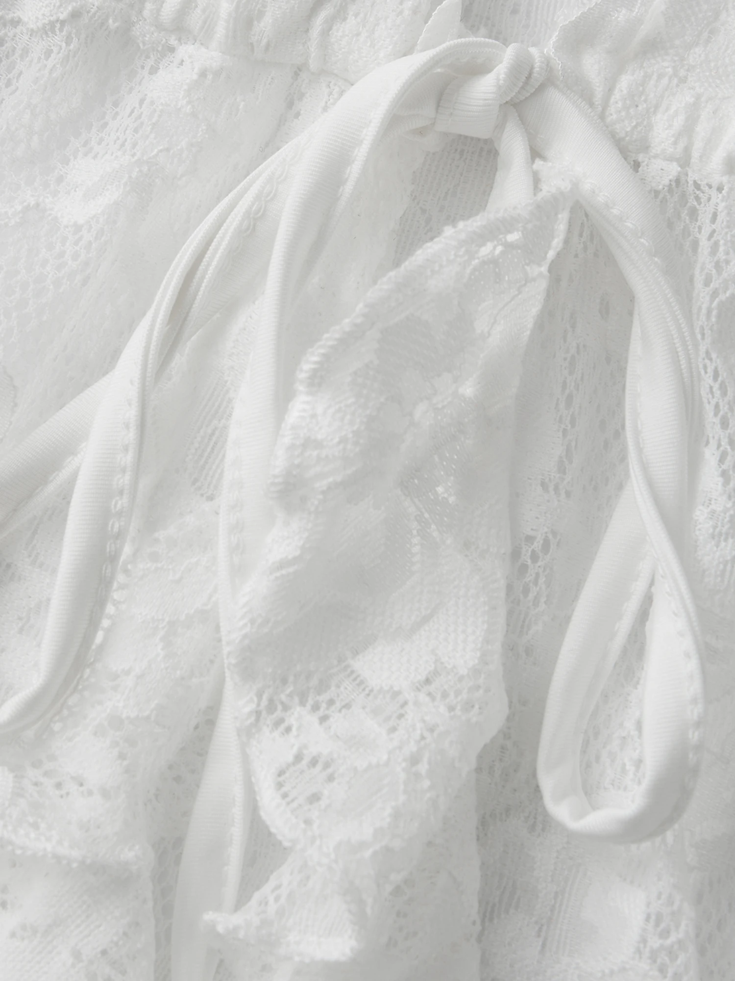 Elegant Women s Lace Blouse with Front Bow Tie Detail and Stylish Mesh Design Solid Color V Neck Long Sleeve Top