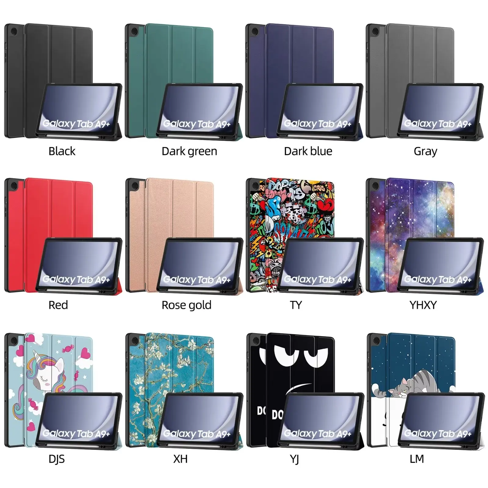 

3D Cute Print Trifold Stand Smart Leather Case Cover For Samsung Galaxy Tab A9 Plus 11inch SM-X210/ X215/X216 With Pen slot 2023