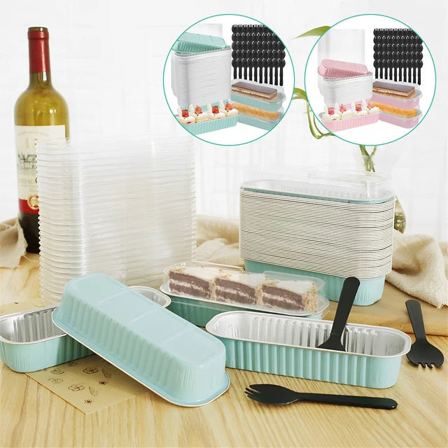 50 Mini Teglie Pane In Alluminio Con Coperchi E Cucchiai - 200ml Per Torte E Dessert - Foto 11