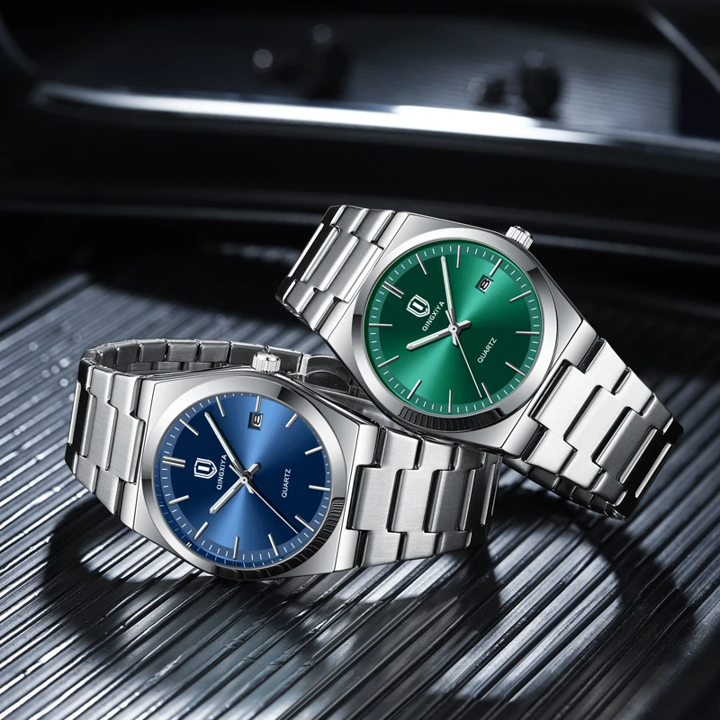 QINGXIYA New Classic Fashion Men's Watches Fine Steel Original Quartz Watch for Man Luminous Date Waterproof Wristwatch Male 5
