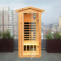 Far Infrared Wooden Outdoor Sauna, 1-Person Size, w/1560W, 6 Low EMF Heaters, 10 Minutes Pre-Warm up, Time and Temp Pre-Set 1
