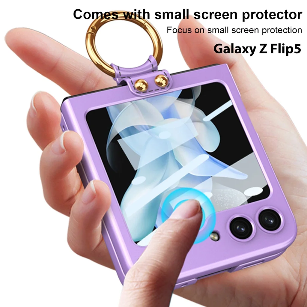 Flip5 Folding Case for Samsung Galaxy Z Flip 5 5G Flip5 Zflip5 2023 Finger Ring Ultra Thin Phone Cover Shell Shockproof