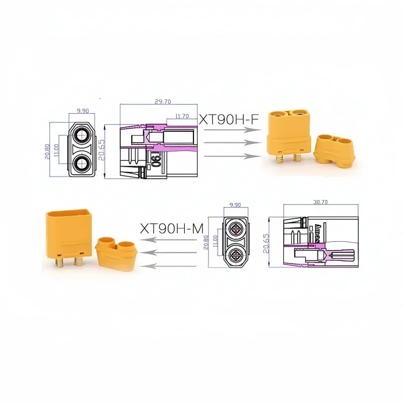 Connecteurs XT90H Mâle Femelle 10 Paires pour Batterie RC Lipo