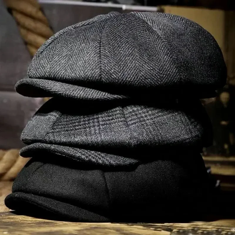Unisex Autumn Winter Beret Caps Men Women Warm Tweed Octagonal Hat for Male Detective Hats Retro Flat Caps Chapeau beret hat woolen beret