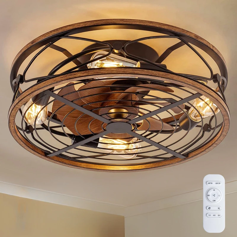 Ventilatori da soffitto in gabbia a basso profilo da 20" con luci e montaggio a incasso remoto a 3 velocità per cucina camera da letto (lampadine non incluse)