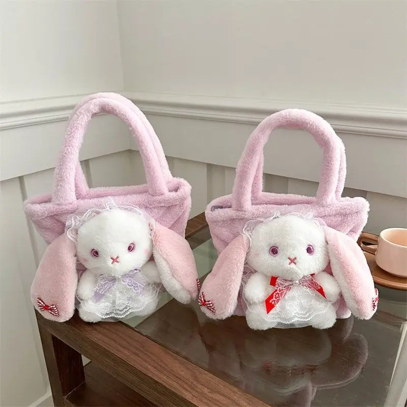 JIAERDI Sweet Cute Rabbit Shoulder Bag Women Kawaii Cartoon Animal Bow Handbag Ladies Casual Large Capacity Bucket Bag 2025 New