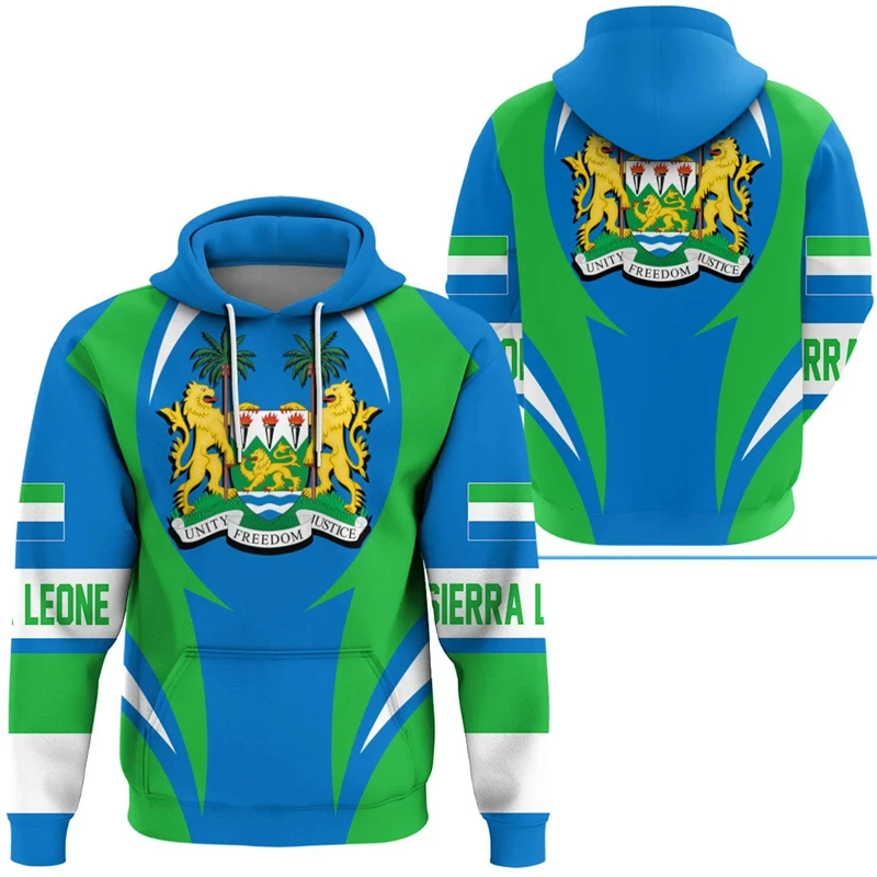 thumbnail image 1 of Sudadera con capucha unisex de manga larga con estampado 3D de la bandera nacional de Sierra Leona, informal, de calle, de gran tamaño, para primavera, 1 of 5