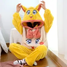 

Coral Velvet Korean Version Autumn and Winter New Hooded Color-block Print Homewear Pajamas Plus Velvet Thick Warm Pajamas