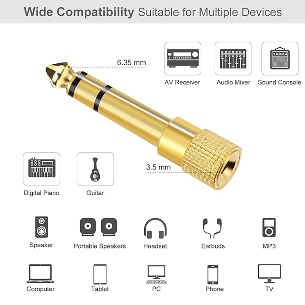 Stereo Audio Jack Adapter, 6.35mm to 3.5mm for Headphones, Speakers, and Instruments