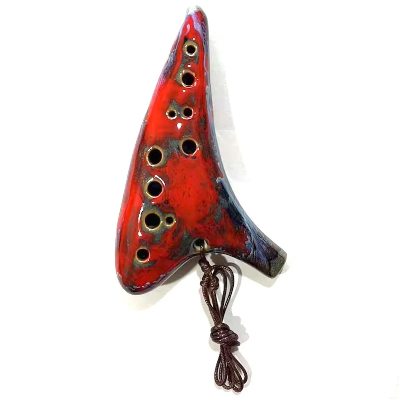Ceramic Ocarina Handmade Ocarina 1pc antique lacquer handmade red and blue 12-hole ceramic ocarina musical instrument teaching and playing