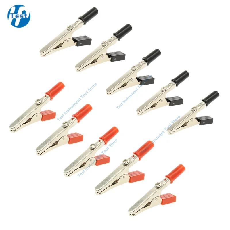 10pcs/lot Insulated Crocodile Clips Plastic Handle Cable Lead Testing Metal Alligator Clips Clamps 52mm Length 15A alligator clips test clip