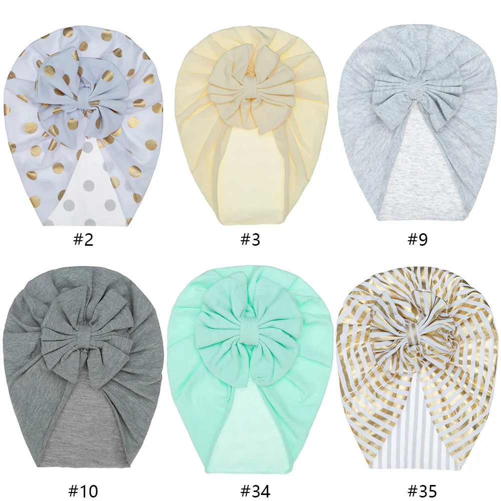 12pc/lot New Cotton Knotbow Hat for Baby Girls Beanie Caps Gold Stamp Infant Turban Newborn Headwear Spring Hat Bonnet Caps Kids new summer hollow beanie for baby cotton donut turban hat newborn breathable thin headwrap cap baby girls skullies infant bonnet