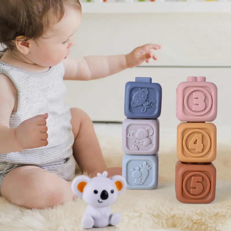 

Baby Silicone Building Blocks Montessori Toys for Babies Squeeze Stacker & Teething Toys Early Learning Toy Toddler Boys Girls