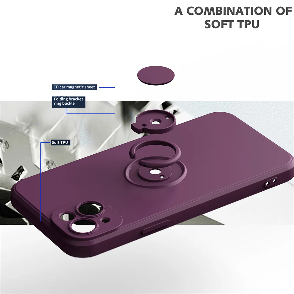 Premium Liquid Silicone Magnetic Case with Ring Holder - Soft Cover