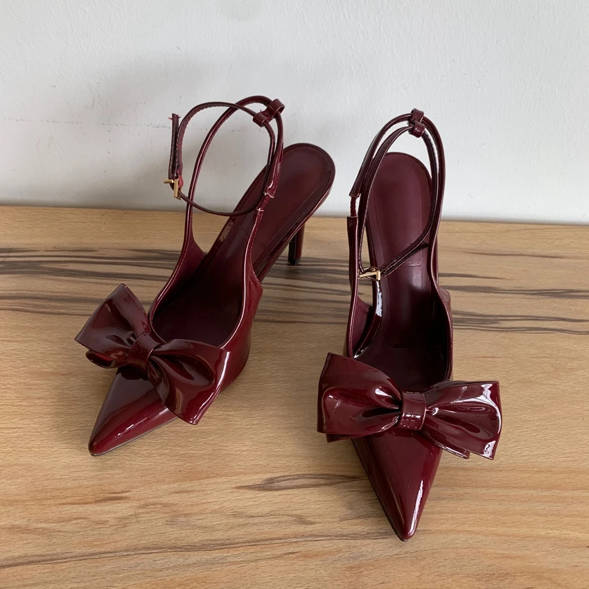 Summer Sexy Butterfly-knot Slingbacks Ankle Buckle Strap Woman Pumps Sandals Pointed Toe Thin High Heels Party Prom Shoes