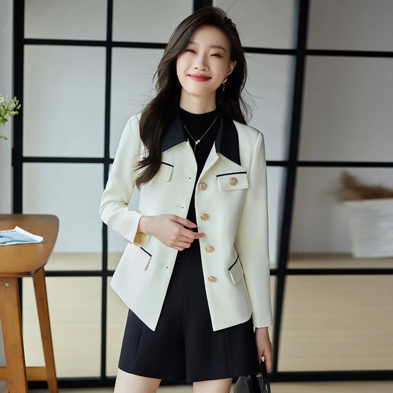 

Spring and Autumn Contrast-color Women's Suit Jacket Fashion Professional High Sense Office Lady Short Slimming Suit Blazer Top