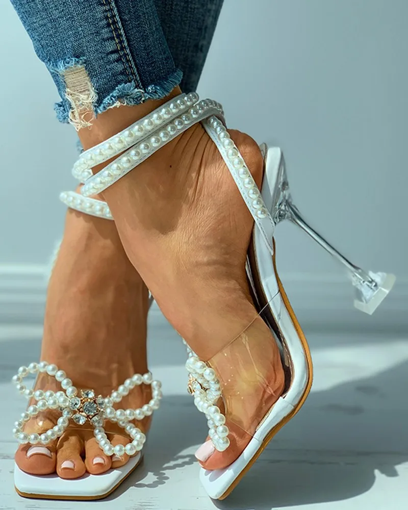 Luxury Pearls Open Toe Beaded Bowknot 