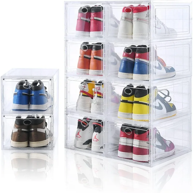 

10 Pack Clear Shoe Boxes Stackable,Shoe Storage for Closet,Sturdy Box Containers with Door,Easy to Assemble,Fit up US Size 12