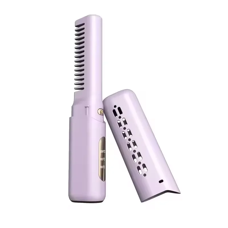 New Design Auto Power Off Fluffy Stylish Charging Anti-scald Fast Heat 2 in 1 Mini Wireless Portable Straight Comb Roller