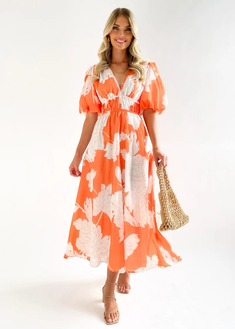 Safrina Midi Dress - Tangerine