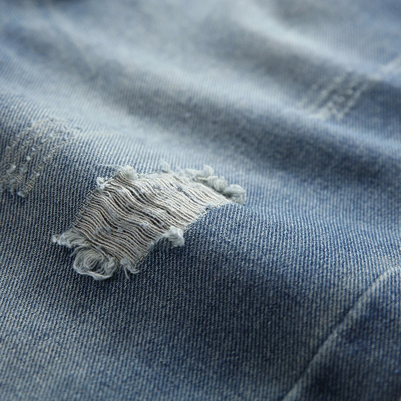 Ripped Jeans Ripped Patchwork Jeans Blue Straight Button Men's European And American Fashion Ripped Regular Fit Denim Jeans Nostalgic Jeans Large Size Four Season