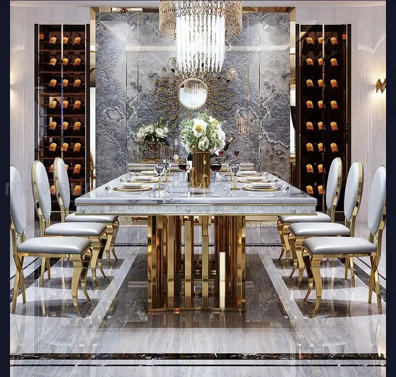 Luxury White Marble Dining Table And Chair Combination Rectangular Kitchen Tables Italian Type Mesa De Comedor Large Furniture