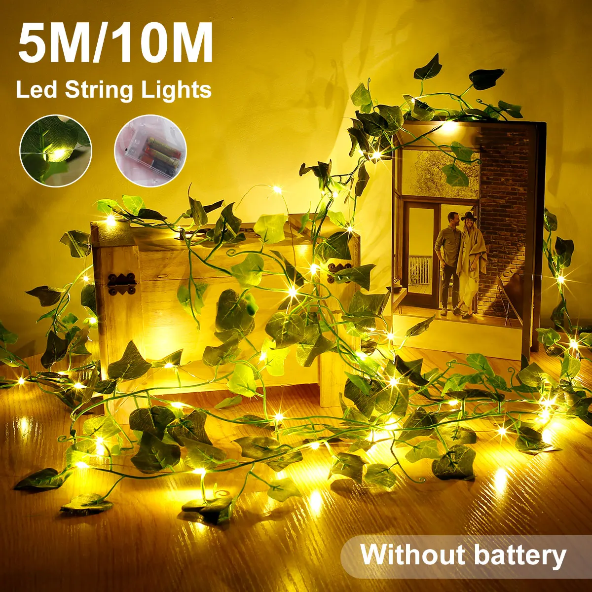 

10/5M Green Leaves rattan String Light Decor Wall Hang LED Lamp Garden Yard Aisle Illuminate Wedding Party Ambient Light Strip